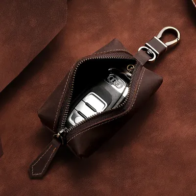 Zipper Buckle Genuine Leather Key Bag